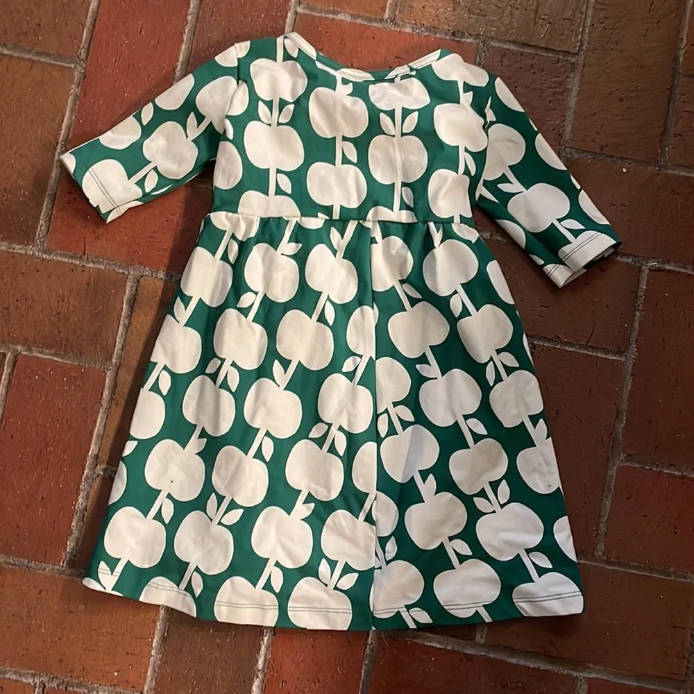 Hanna Andersson Green White Apple print twirl dress size‎ 150/12